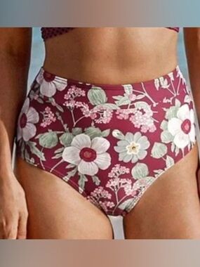 Cupshe Wine Polka Dot Twist Bikini Top with Floral High-Waist Bottoms